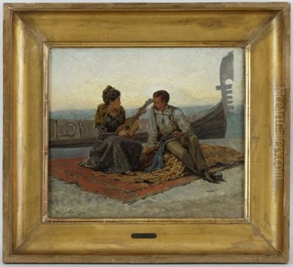 Couple A Venise Oil Painting by Jean-Baptiste-Arthur Calame