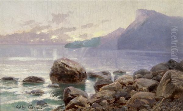 Blick Auf Den Genfersee Bei Sonnenuntergang Oil Painting by Jean-Baptiste-Arthur Calame