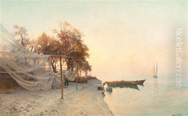 Genfersee Oil Painting by Jean-Baptiste-Arthur Calame