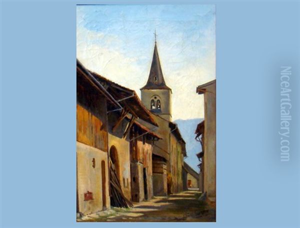 Welsche Dorfgasse Mit Kirche Oil Painting by Jean-Baptiste-Arthur Calame