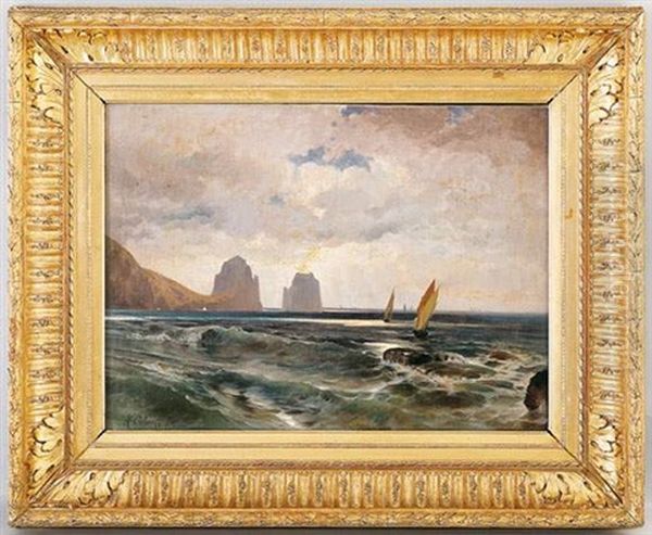 Voiliers A Capri Oil Painting by Jean-Baptiste-Arthur Calame