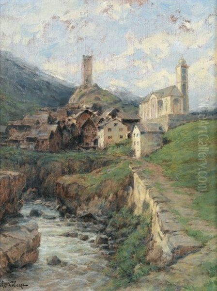 Souvenir Du St. Gotthard Oil Painting by Jean-Baptiste-Arthur Calame