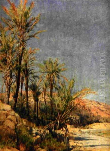 Palmen Am Wadi Oil Painting by Jean-Baptiste-Arthur Calame