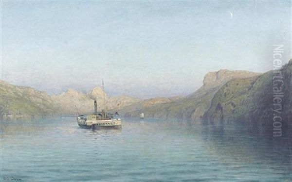 Abendliche Dampfschifffahrt Oil Painting by Jean-Baptiste-Arthur Calame