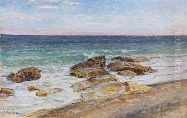 Sonnige Strandpartie Mit Felsen Oil Painting by Jean-Baptiste-Arthur Calame