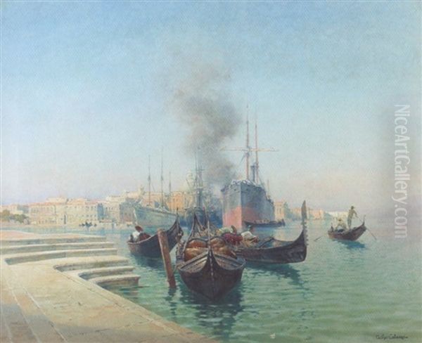 La Giudecca Depuis S. Giorgio Maggiore A Venise Oil Painting by Jean-Baptiste-Arthur Calame