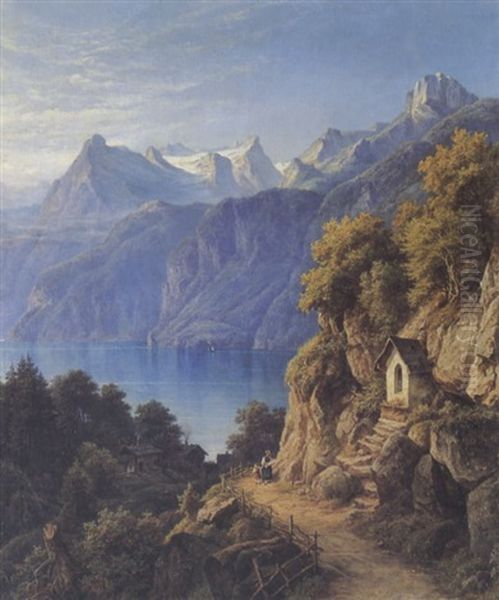 Lac Des Quatre Cantons Oil Painting by Jean-Baptiste-Arthur Calame