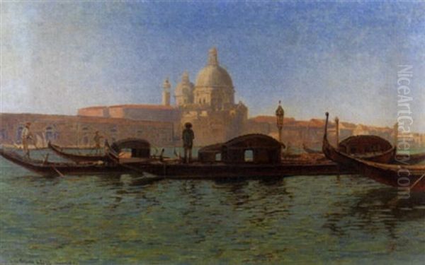 Gondeln Im Canal Grande Vor Santa Maria Della Salute Oil Painting by Jean-Baptiste-Arthur Calame