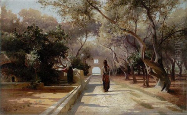 Sonnendurchfluteter Olivengarten Oil Painting by Jean-Baptiste-Arthur Calame