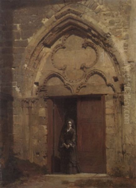 Porte D'eglise Oil Painting by Jean-Baptiste-Arthur Calame