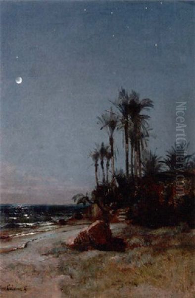 Palmen Bei Bordighera Oil Painting by Jean-Baptiste-Arthur Calame