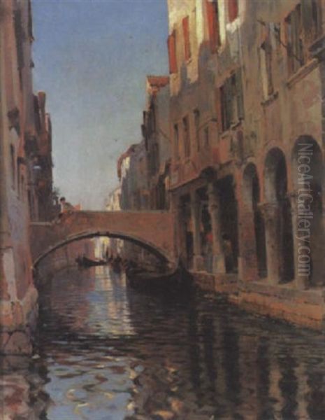 Blick Auf Einen Kanal In Venedig Mit Palasten Und Figuren by Jean-Baptiste-Arthur Calame