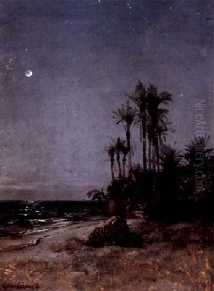 Bordigbera - Claire De Lune Oil Painting by Jean-Baptiste-Arthur Calame