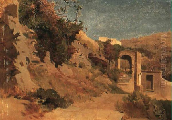 Altes Tor Auf Capri Oil Painting by Jean-Baptiste-Arthur Calame