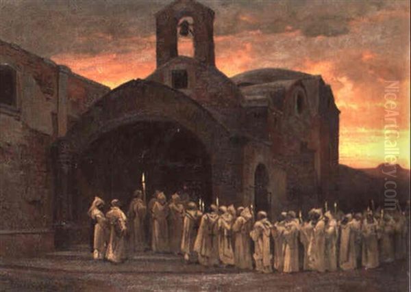 Prozession Vor Der Kirche San Michsle Auf Capri by Jean-Baptiste-Arthur Calame