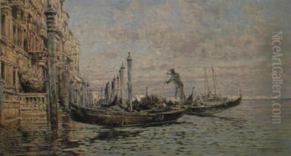 Gondelstation In Der Lagune Von Venedig Oil Painting by Jean-Baptiste-Arthur Calame