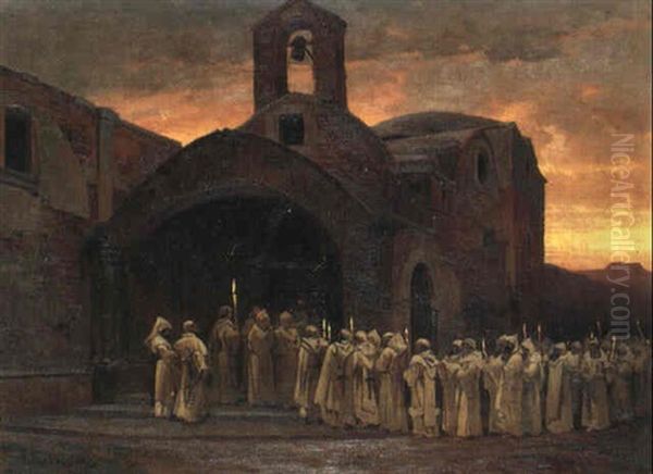 Prozession Vor Der Kirche San Michele Auf Capri by Jean-Baptiste-Arthur Calame