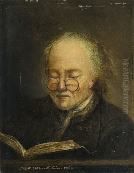 Mann Mit Zwicker, In Einem Buch Lesend Oil Painting by Benjamin Calau