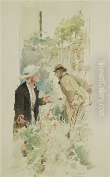 Les Messieurs Au Jardin Oil Painting by Antoine Calbet