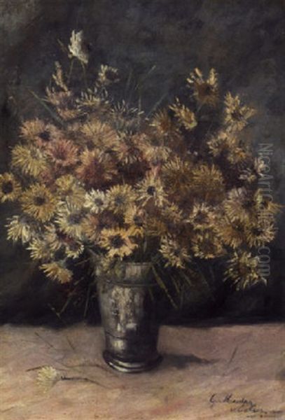 Daisies In A Pewter Vase Oil Painting by Geesje Van Calcar