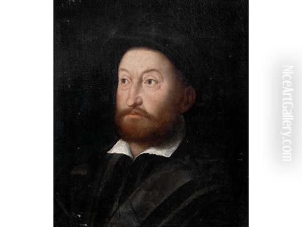 Portrait Of A Gentleman, Bust-length, In A Black Cap Oil Painting by Jan Stephan von (Calcker) Calcar