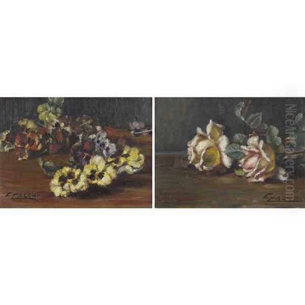 Blumenstillleben (pair) Oil Painting by Cesare Calchi Novati