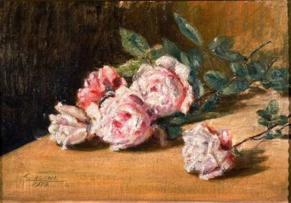 Rose Sul Tavolo (+ Another; 2 Works) Oil Painting by Cesare Calchi Novati