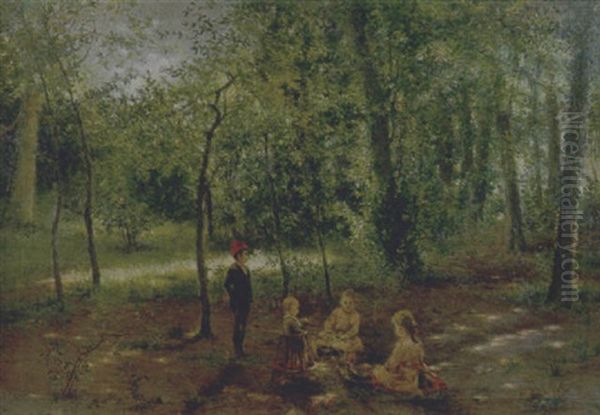 Merenda Nel Bosco Oil Painting by Cesare Calchi Novati