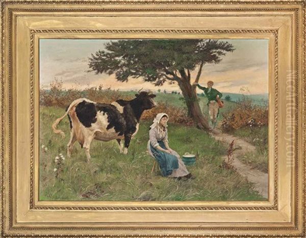 The Dairymaid And Her Admirers Oil Painting by Randolph Caldecott