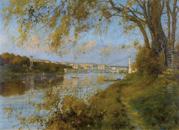 La Passerelle Saint-georges Et Le Pont Bonaparte A Lyon Oil Painting by Marco Calderini