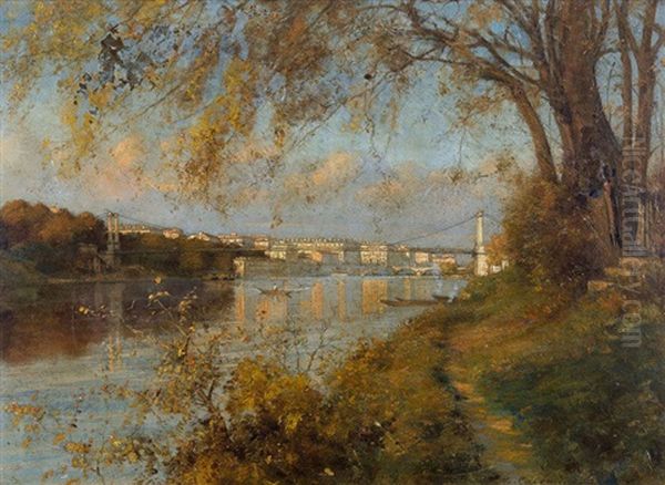 La Passerelle Saint-georges Et Le Pont Bonaparte A Lyon Oil Painting by Marco Calderini