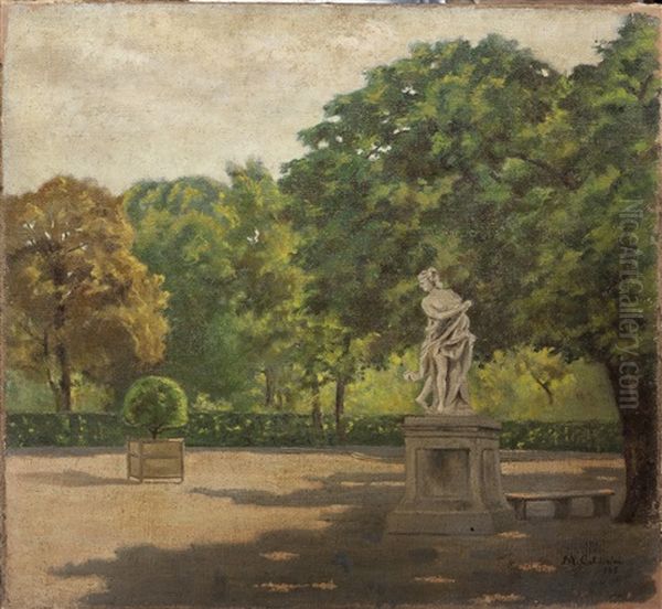 Veduta Dei Giardini Reali Con Statua Oil Painting by Marco Calderini