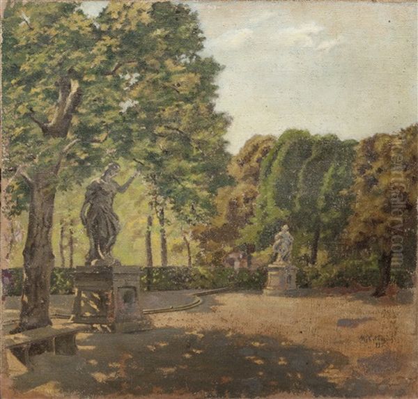 Veduta Dei Giardini Reali Con Statue Oil Painting by Marco Calderini