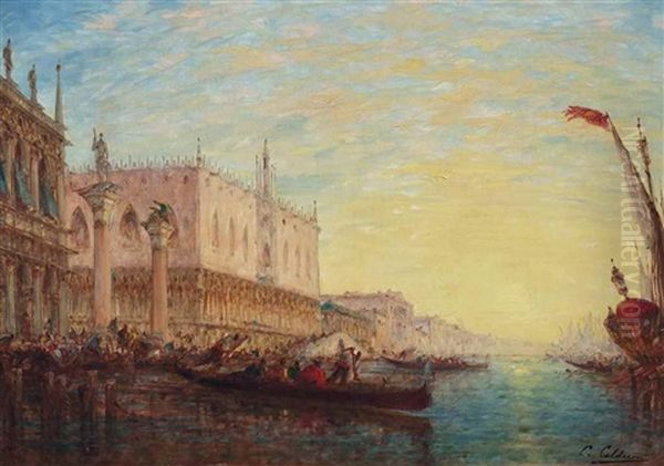 The Doge's Palace From The Grand Canal, Venice Oil Painting by Charles Clement Calderon