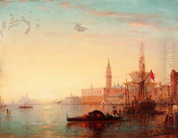 Le Palais Des Doges, Venise Oil Painting by Charles Clement Calderon