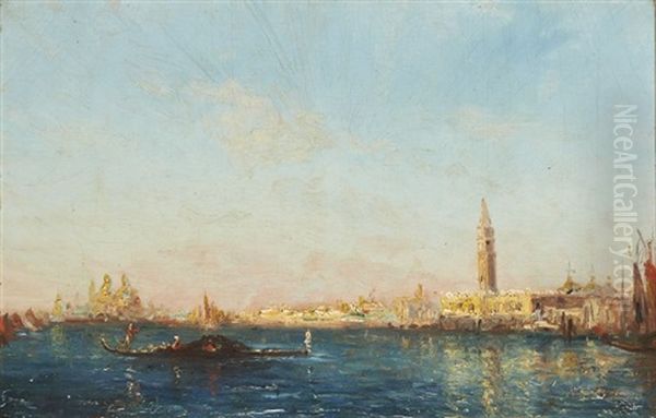 Vue Du Molle Et De Santa Maria Della Salute, Venise Oil Painting by Charles Clement Calderon