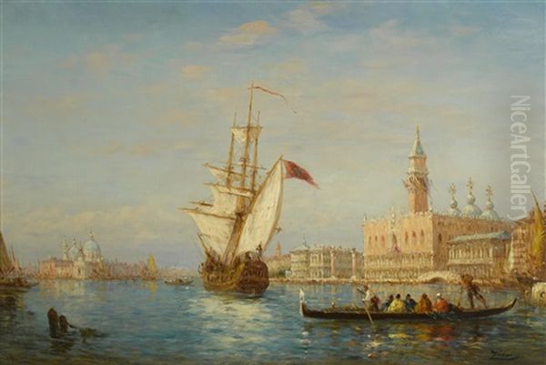 L'entree Dans Le Grand Bassin, Venise Oil Painting by Charles Clement Calderon