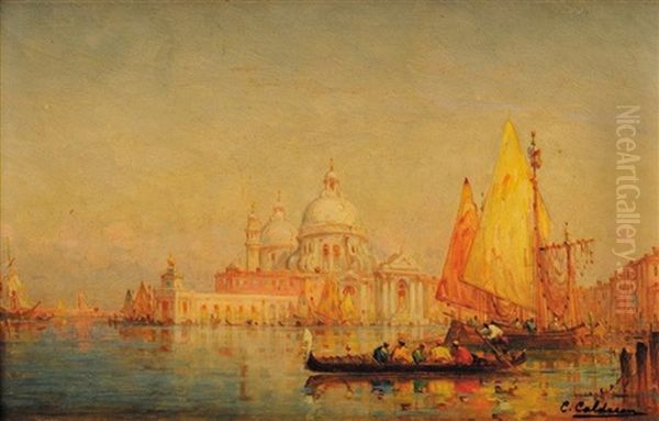 L'entree Du Grand Canal A Venise Oil Painting by Charles Clement Calderon