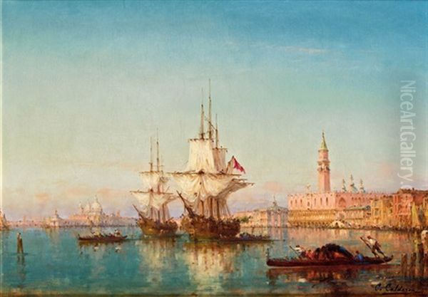 Segelschiffe In Der Bucht Vor Venedig Oil Painting by Charles Clement Calderon