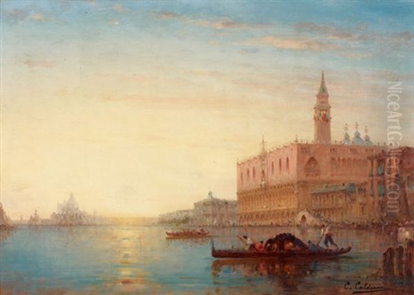 Vue Du Bassin De Saint Marc, Venise Oil Painting by Charles Clement Calderon