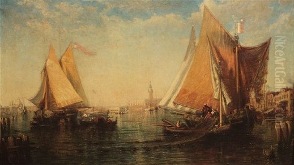 Voiles Devant La Place Saint Marc Oil Painting by Charles Clement Calderon