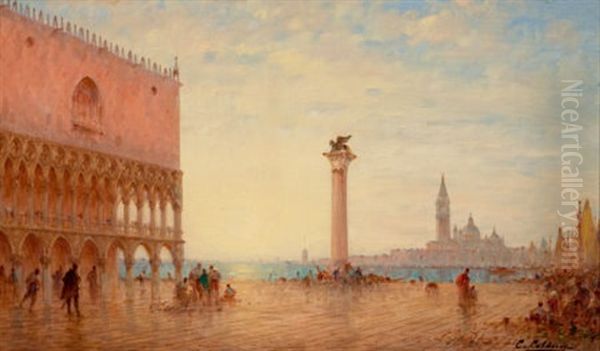 View Of The Piazza San Marco, Venice Oil Painting by Charles Clement Calderon