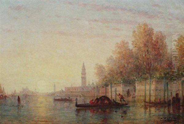 Coucher De Soleil Sur Venise Oil Painting by Charles Clement Calderon