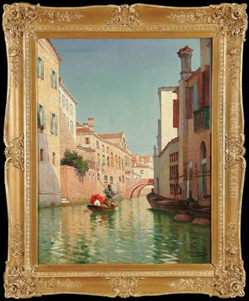 Venetian Canal Oil Painting by Charles Clement Calderon