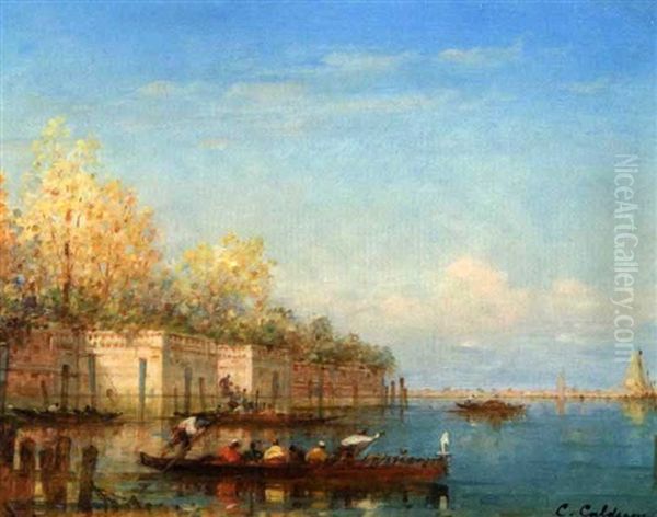 Le Jardin Des Francais A Venise Oil Painting by Charles Clement Calderon