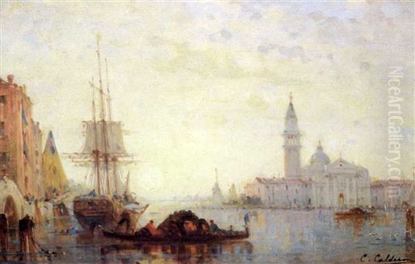 Grand Canal A Venise Oil Painting by Charles Clement Calderon