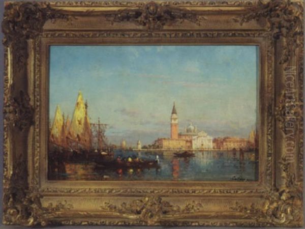 Sailing The Grand Canal Oil Painting by Charles Clement Calderon