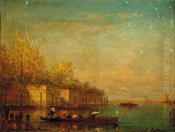 San Marco From The Lagoon Near S. Servolo Oil Painting by Charles Clement Calderon