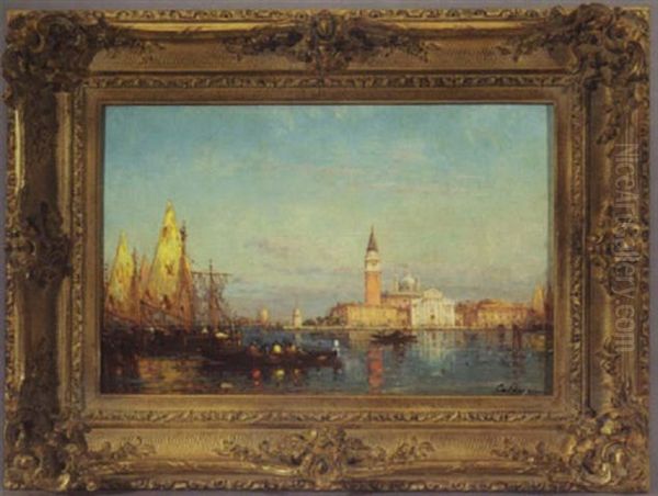 Sailing The Grand Canal Oil Painting by Charles Clement Calderon