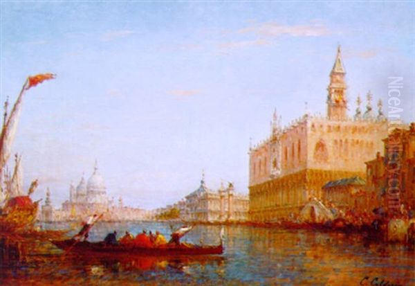 Venise, Le Palais Des Doges Et La Dogana Oil Painting by Charles Clement Calderon